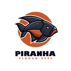 Obraz premium Vector Logo Illustration Piranha Simple Mascot Style.