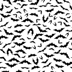 Black bat seamless pattern on white background