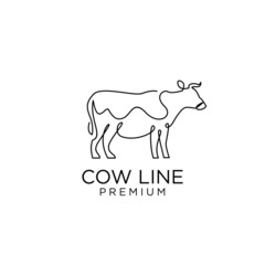 Cow farm line mono single drawing logo icon design template