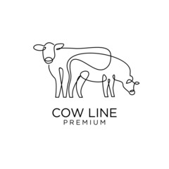 Cow farm line mono single drawing logo icon design template