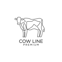 Cow farm line mono single drawing logo icon design template