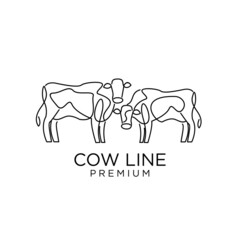 Fototapeta na wymiar Cow farm line mono single drawing logo icon design template