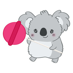 Fototapeta premium Koala Clipart Character Design. Adorable Clip Art Koala Bear with Candy on a Stick. Vector Illustration of an Animal for Prints for Clothes, Stickers, Baby Shower Invitation