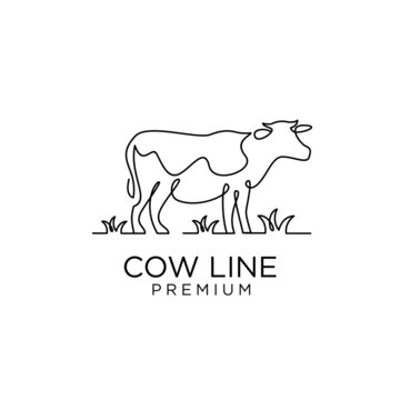 Cow farm line mono single drawing logo icon design template