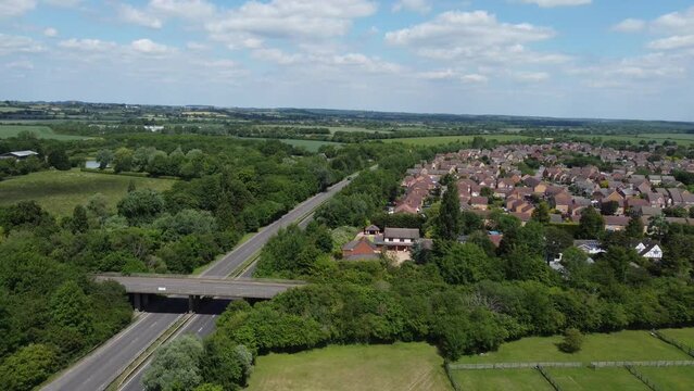 gorgeous aerial footage of British Village at A6 Bedfordshire England