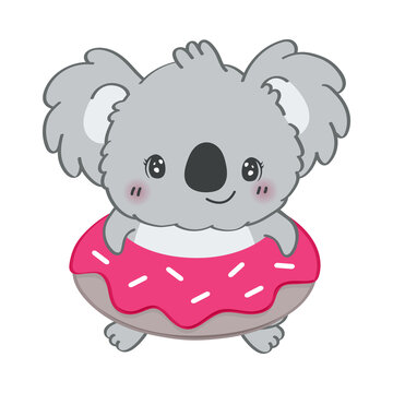 recommend clip art: Cute Clipart Koala Bear Illustration in Cartoon Style. Cartoon Clip Art Koala in a Lifeline. Vector Illustration of an Animal for Stickers, Baby Shower Invitation, Prints for Clothes.