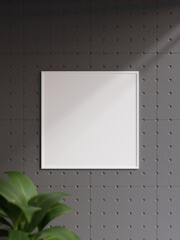 Minimalist square white poster or photo frame in industrial wall room interior design with plant...
