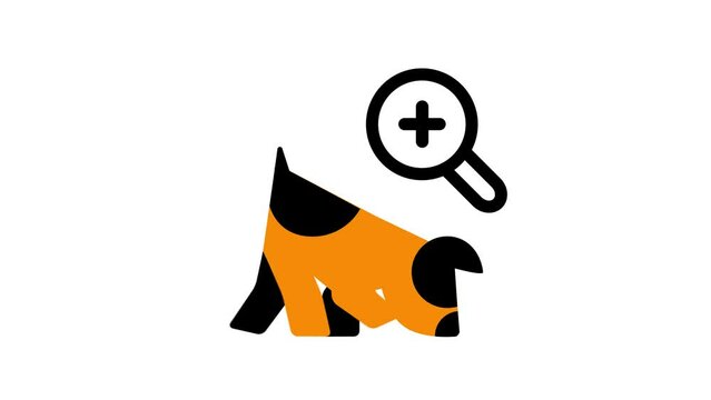 
Searching dog, icon isolated on white background. Magnifying glass.