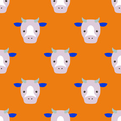 Cow head seamless pattern. Cattle head seamless pattern. Vector illustration