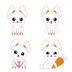 Character cartoon design. Kawaii rabbit character. Vector illustration.