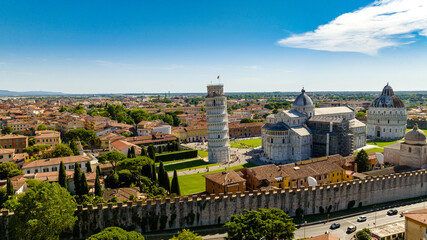 Aerial view at tower of Pisa in Italy on a sunny day