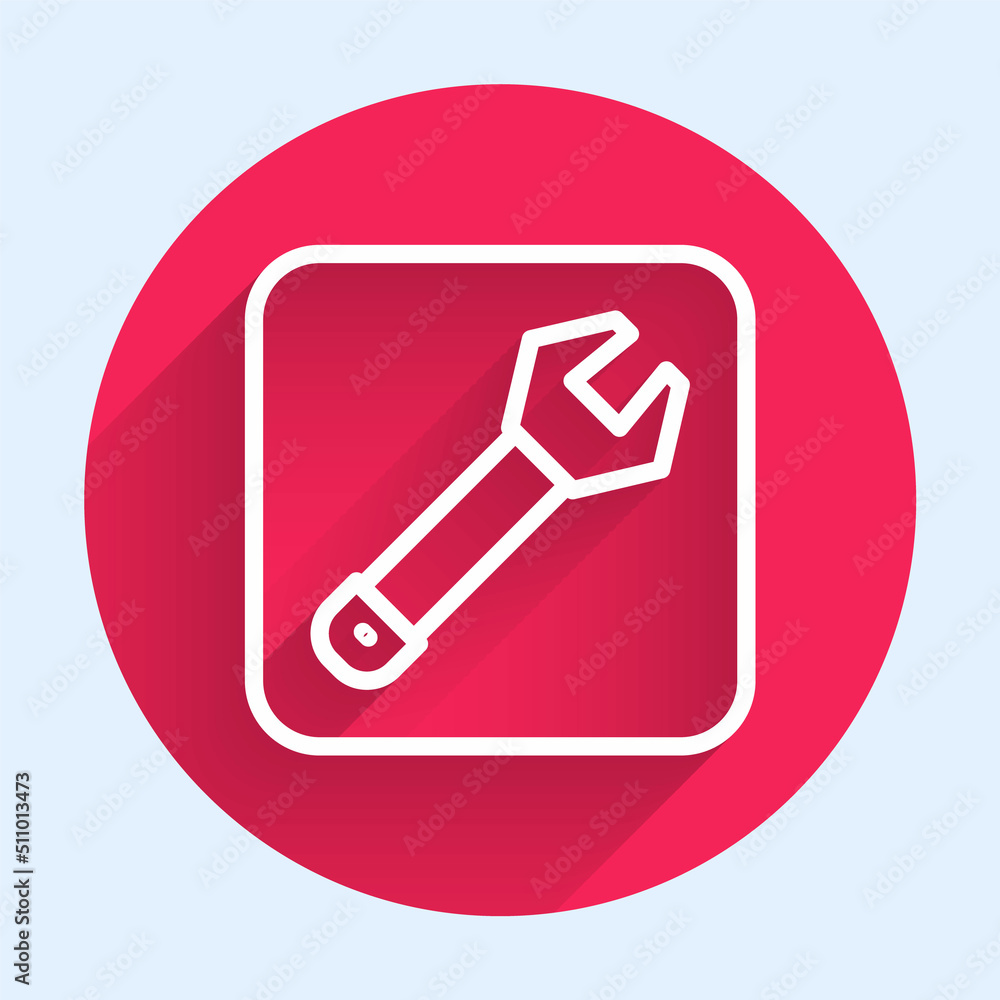 Poster white line wrench spanner icon isolated with long shadow background. spanner repair tool. service to