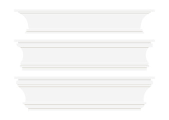 Skirting wall moulding baseboard set isolated on white background. Decor architectural elements for interior floor and wall border. Vector flat illustration. Moldings of various width size collection. © Irina
