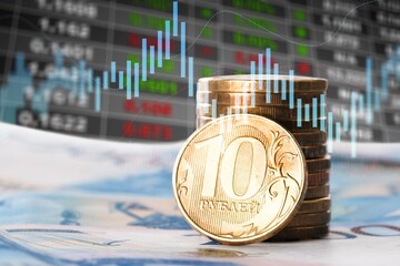 Russian ruble. The rise of the ruble exchange rate. Payment for gas in Russian currency concept