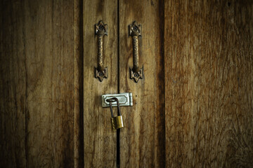 Decorative wooden door with iron locks background