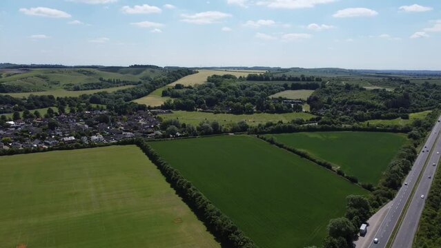 gorgeous aerial footage of British Village at A6 Bedfordshire England