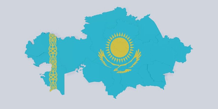 A stylized rendering of the Kazakhstan map conveying the modern digital age and its emphasis on global connectivity among people