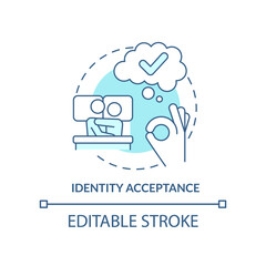 Identity acceptance turquoise concept icon. Sexual orientation. Stage of coming out abstract idea thin line illustration. Isolated outline drawing. Editable stroke. Arial, Myriad Pro-Bold fonts used