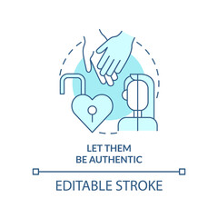 Let them be authentic turquoise concept icon. Self-expression. Supporting LGBT youth abstract idea thin line illustration. Isolated outline drawing. Editable stroke. Arial, Myriad Pro-Bold fonts used