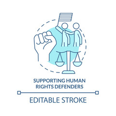 Supporting human rights defenders turquoise concept icon. State support abstract idea thin line illustration. Isolated outline drawing. Editable stroke. Arial, Myriad Pro-Bold fonts used