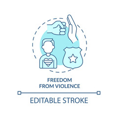 Freedom from violence turquoise concept icon. Protect from abuse. LGBT program abstract idea thin line illustration. Isolated outline drawing. Editable stroke. Arial, Myriad Pro-Bold fonts used