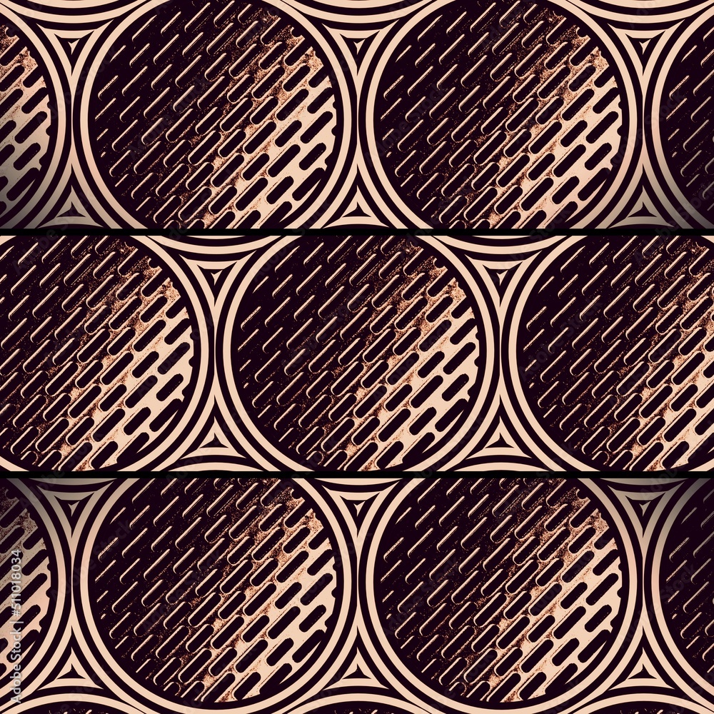 Poster collection and arrangement of many rusty circular objects