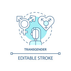 Transgender turquoise concept icon. Gender identity differs from sex. LGBT member abstract idea thin line illustration. Isolated outline drawing. Editable stroke. Arial, Myriad Pro-Bold fonts used
