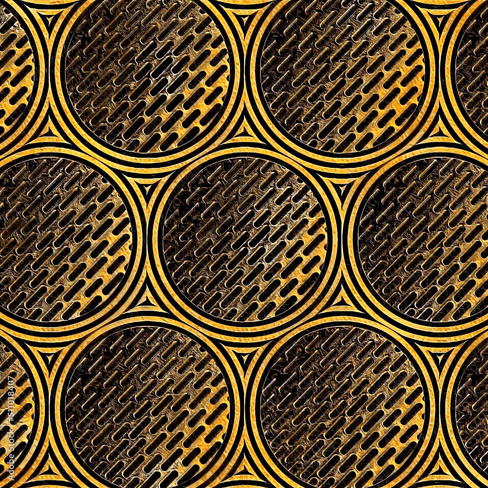 Poster collection and arrangement of many rusty circular objects