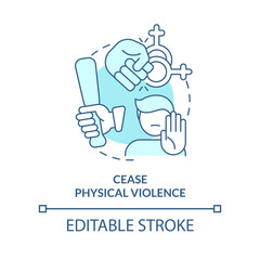 Cease physical violence turquoise concept icon. Stop abuse. Dealing with lgbt issue abstract idea thin line illustration. Isolated outline drawing. Editable stroke. Arial, Myriad Pro-Bold fonts used