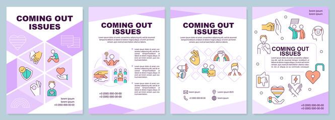 Coming out issues brochure template. Sexual orientation. Leaflet design with linear icons. Editable 4 vector layouts for presentation, annual reports. Arial-Black, Myriad Pro-Regular fonts used