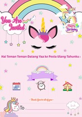 Unicorn themed Birthday Invitation Cards for kids who love animation