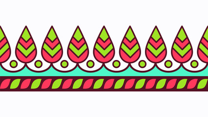 Indian seamless floral pattern with paisley, flowers and leaves in traditional style. Asian horizontal plant pattern