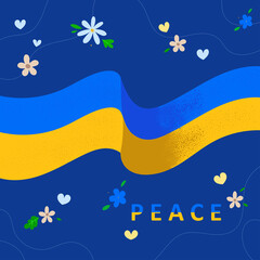 Ukraine russia pece poster with ukraine flag with flowers