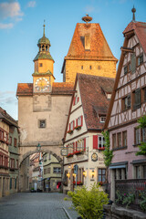 Beautiful Old Town of Rothenburg ob der Tauber early morning, Germany