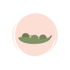 Cute logo or icon vector with peas vegetables illustration on circle with brush texture, for social media story and highlight