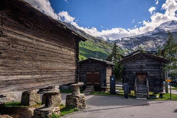 Wooden beam houses in Saas Fee, Switzerland. 
