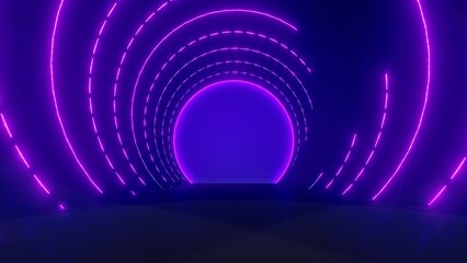 Futuristic architecture background glowing arched interior 3d render