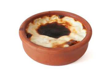 Profile view of delicious baked rice pudding, traditional milky dessert known as in Turkish 