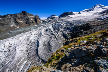 Feegletscher glacier in Wallis Alps in Switzerland.