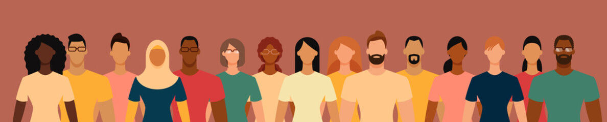 Diverse people group. Flat design vector illustration.