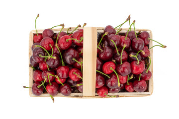 cherries in wooden basket top view