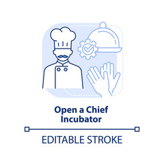 Open chief incubator light blue concept icon. Profitable restaurant business abstract idea thin line illustration. Isolated outline drawing. Editable stroke. Arial, Myriad Pro-Bold fonts used