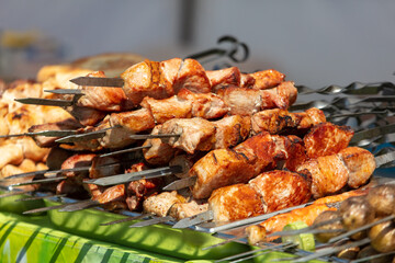 Meat on skewers grilled on coals.