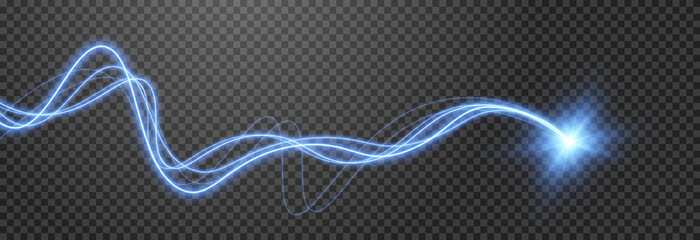 Vector glowing spiral png. Blue spiral with a star. Light effect on isolated transparent background. Glowing blue spirals. PNG.