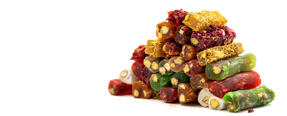 Turkish delight. Assortment of turkish delight isolated on white background. Traditional Turkish...
