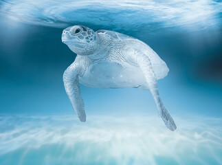 Hawksbill turtle in the tropical lagoon