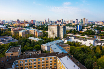 Naklejka premium North-West of Moscow, view from above. Sokol and Shchukino districts. City panorama. High quality photo