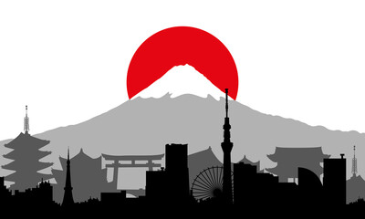 Tokyo Silhouette illustration. City silhouette.  Tokyo black and white. Vector illustration