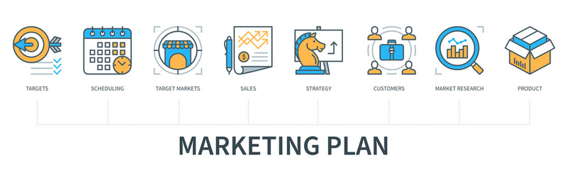 Marketing plan vector infographic in minimal flat line style