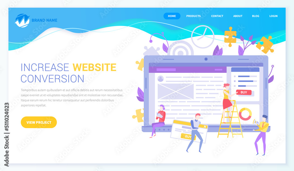 Poster people working on website development. seo optimization, increase conversion of web page for online 